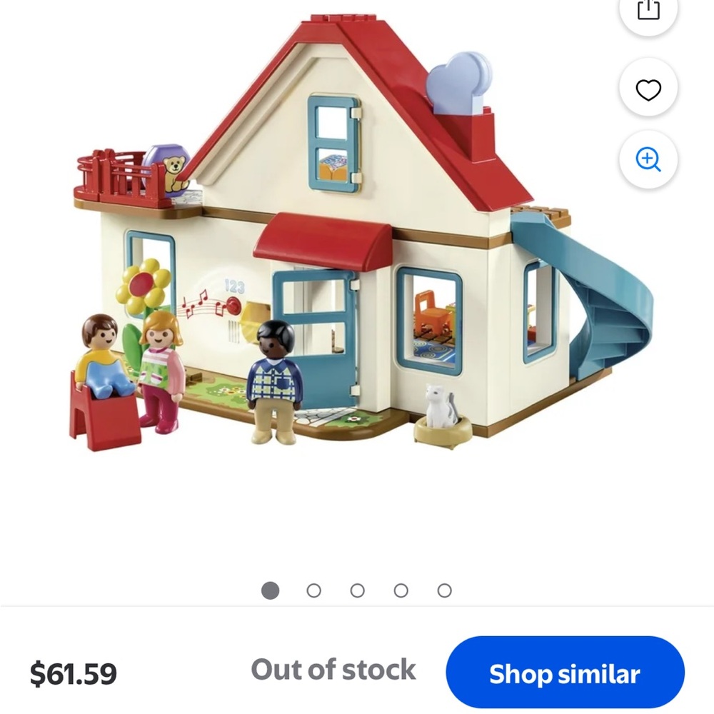 Colorful Kids Dollhouse Playset with Blue Staircase and Red Roof - Picture 5 of 6